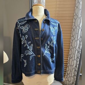 ⚡️Beautiful Denim Jacket with Denim Floral Patchwork Embellishment